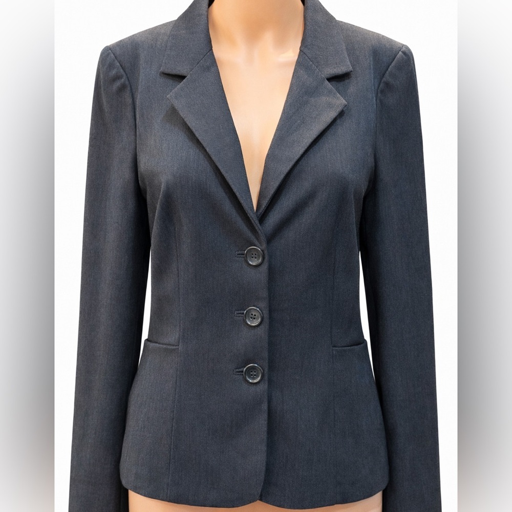 Charcoal Gray Blazer Jacket Women Fitted Career Workwear Classic Size 8